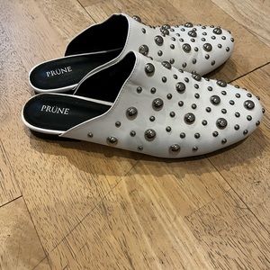 White studded mule slides